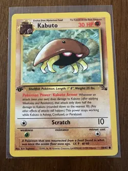 Pokemon TCG Kabuto Fossil 1st Edition Common Card 50/62 Regular - Image 1