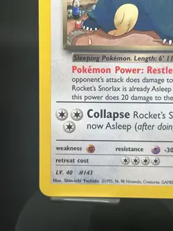 Pokemon TCG Rocket’s Snorlax 33/132 Gym Heroes Regular Rare LP - Image 5