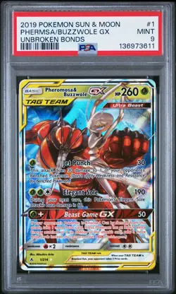 Tcg 2019 Pokemon Sun & Moon Unbroken Bonds #1 Phermsa/Buzzwole Gx PSA 9 - Image 1
