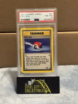 PSA 8 1999 Poke Ball #64 JUNGLE Pokemon Trainer Card - Image 1