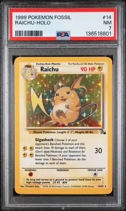 PSA 7 NM Raichu 14/62 Fossil HOLO 1999 Pokemon Card - Image 1