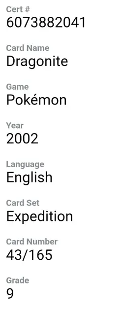 CGC 9 MINT Dragonite 2002 Expedition 43/165 Pokemon Card - Image 2