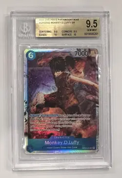 2023 One Piece Paramount War OP02-062 SR Monkey D. Luffy Holo Beckett 9.5 Gem - Image 1
