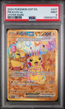 2024 Pokemon Card | Pikachu ex Hyper Rare Gold | Surging Sparks 247/191 | PSA 9 - Image 1