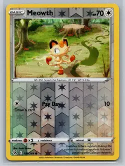 Meowth #199/264 SWSH08: Fusion Strike Reverse Holo Common - Pokemon Cards F39 - Image 1