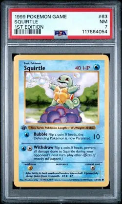 NM PSA 7 Squirtle 63/102 1st Edition Shadowless Pokemon - Image 1