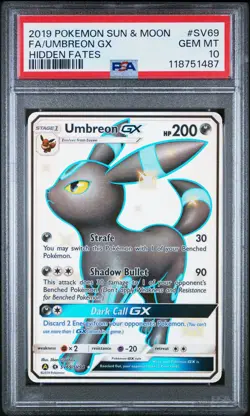 2019 POKEMON SUN & MOON HIDDEN FATES #SV69 FULL ART/UMBREON GX PSA 10 - Image 1