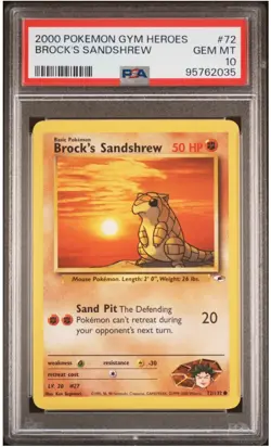 Brock's Sandshrew 072/132 Gym Heroes Unlimited PSA 10 Gem Mint Pokemon TCG - Image 1