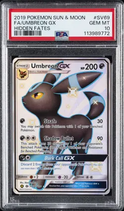 2019 POKEMON SUN & MOON HIDDEN FATES #SV69 FULL ART/UMBREON GX PSA 10 - Image 1