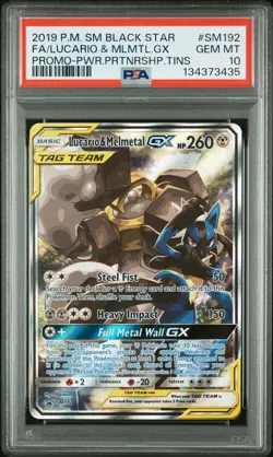2019 POKEMON SM BLACK STAR PROMO #SM192 FULL ART/LUCARIO & MELMETAL GX PSA 10 - Image 1
