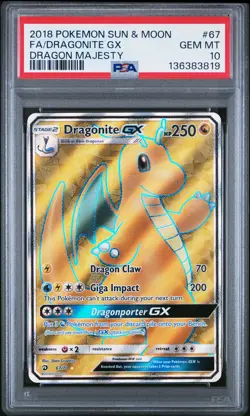 2018 POKEMON SUN & MOON DRAGON MAJESTY #67 FULL ART/DRAGONITE GX PSA 10 - Image 1