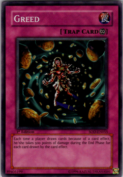 Yugioh TCG - Greed - SOD-EN055 - NM - 1st Edition - Super Rare - Trap Card, 2005 - Image 1