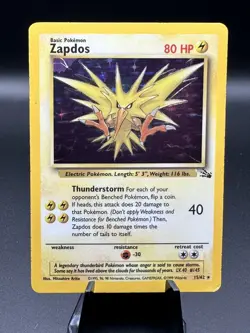 Pokemon TCG Zapdos Holo Rare Card 15/62 Fossil Base Set, Vintage 1999 LP/MP WOTC - Image 1