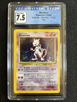 Pokemon Mewtwo 10/102 Holo Base Set Card CGC 7.5 - Image 1