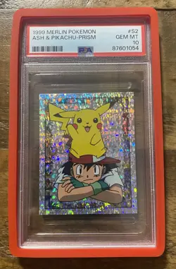 1999 MERLIN POKEMON #S2 ASH & PIKACHU-PRISM PSA 10 GEM MINT - Image 1