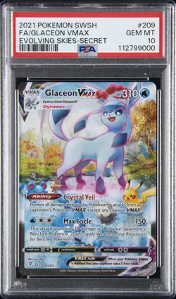 2021 POKEMON SWORD & SHIELD EVOLVING SKIES SECRET FULL ART/GLACEON VMAX PSA 10 - Image 1