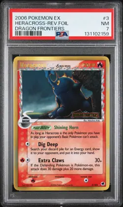 2006 POKEMON EX DRAGON FRONTIERS #3 HERACROSS-REVERSE FOIL PSA 7 - Image 1