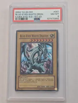 2004 Yu-Gi-Oh! SKE-001 Blue-Eyes White Dragon 1st Edition PSA 8 NM-MT Super Rare - Image 1