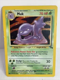 Pokemon TCG Muk Holo Rare Card 13/62 Fossil 1999 Unlimited HP - Image 1