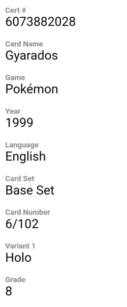 CGC 8 Gyarados 1999 Base Set 6/102 Holo Pokemon Card - Image 2