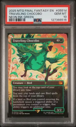 2025 MTG FINAL FANTASY COLORFUL CHOCOBOS-NEON INK GREEN TRAVELING CHOCOBO PSA 10 - Image 1
