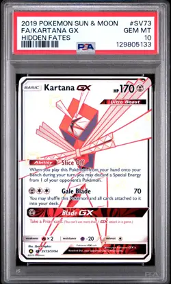 2019 POKEMON SUN & MOON HIDDEN FATES #SV73 FA/KARTANA GX PSA 10 - Image 1