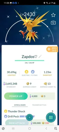 Pokemon Go Shiny Legendary Zapdos - Image 1