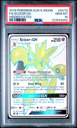 2019 POKEMON SUN & MOON HIDDEN FATES #SV72 FULL ART/SCIZOR GX PSA 10 - Image 1