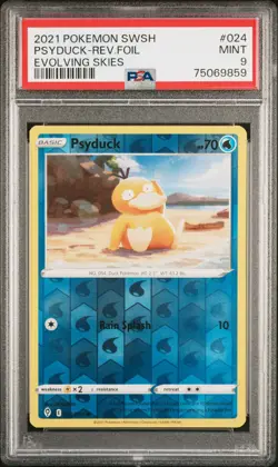 2021 POKEMON SWORD & SHIELD EVOLVING SKIES #024 PSYDUCK-REVERSE FOIL PSA 9 - Image 1