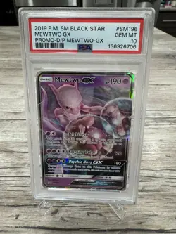 2019 POKEMON SM DETECTIVE PIKACHU MEWTWO GX SM196 BLACK STAR PROMO PSA 10 - Image 1