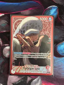 One Piece TCG OP14-001 Azure Sea's Seven Trafalgar Law Alternate Art Leader Red - Image 1