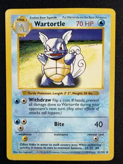 Pokemon TCG Wartortle Base Set Shadowless Uncommon Card 42/102 LP Condition - Image 2
