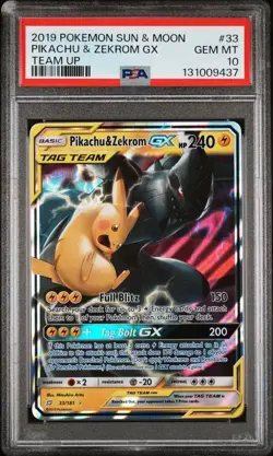 2019 Pokemon Sun & Moon Team Up: Pikachu & Zekrom GX 33 PSA 10 - Image 1