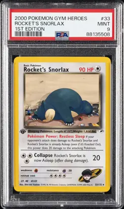 2000 POKEMON GYM HEROES 1ST ED #33 ROCKET'S SNORLAX PSA 9 - Image 1