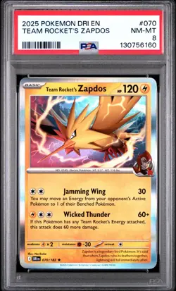 2025 POKEMON DRI EN-DESTINED RIVALS #070 TEAM ROCKET'S ZAPDOS PSA 8 - Image 1
