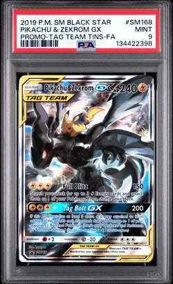 2019 POKEMON SM BLACK STAR PROMO #SM168 FULL ART/PIKACHU & ZEKROM GX PSA 9 - Image 1