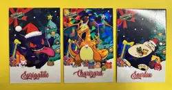 Pokemon Merry Christmas Card Database Charizard Gengar Snorlax Holo Lot Of 3 - Image 1