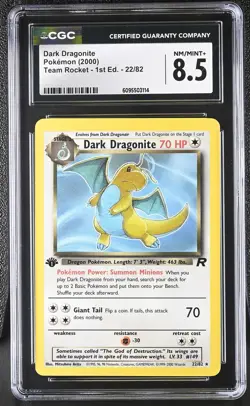CGC 8.5 Dark Dragonite 22/82 Rare 1st Edition Team Rocket Pokemon Card - Image 1