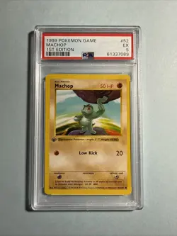 Pokemon Card Base Set 1st Edition Machop Shadowless 52/102 PSA 5 - Image 1
