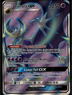Lunala GX (Full Art) Ultra Rare SM Base Set 141/149 Psychic Holo Pokemon Card TC - Image 1