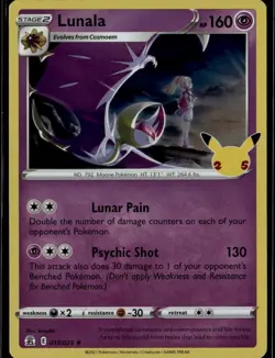 Lunala Holo Rare Celebrations 015/025 Psychic Holo Pokemon Card - Image 1