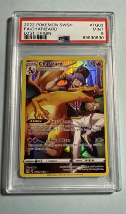 2022 Pokemon Sword & Shield Lost Origin #TG03 Full Art Charizard PSA 9 MINT - Image 1