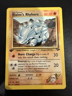 Pokemon TCG Blaine's Rhyhorn 65/132 1st Edition Gym Challenge Unlimited Common - Image 1