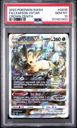 2023 POKEMON SWORD & SHIELD CROWN ZENITH #GG35 FULL ART/LEAFEON VSTAR PSA 10 - Image 1