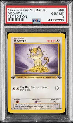 1999 POKEMON JUNGLE 1ST ED #56 MEOWTH PSA 10 - Image 1