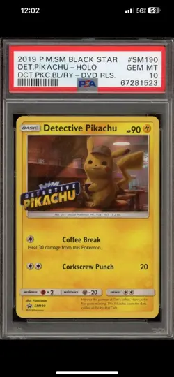 Pokemon Detective Pikachu BL/RY DVD RLS. Black Star Holo Promo SM190 PSA 10 - Image 1