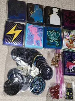 HUGE Pokemon Card Bulk Lot - ETB Sleeves, coins, dice and Figure/pins - Image 2