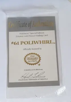1999 Pokemon Burger King POLIWHIRL 23K Gold-Plated Trading Card Pokeball COA - Image 4