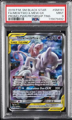 2019 POKEMON SM BLACK STAR PROMO #SM191 FULL ART/MEWTWO & MEW GX PSA 9 - Image 1