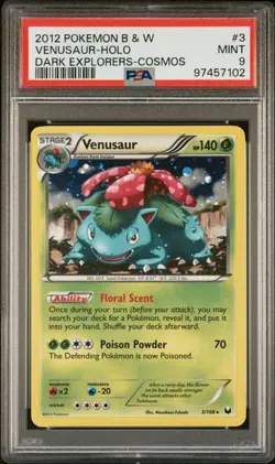 2012 Pokemon Black & White Dark Explorers Venusaur Cosmos Holo 3/108 PSA 9 Mint - Image 1